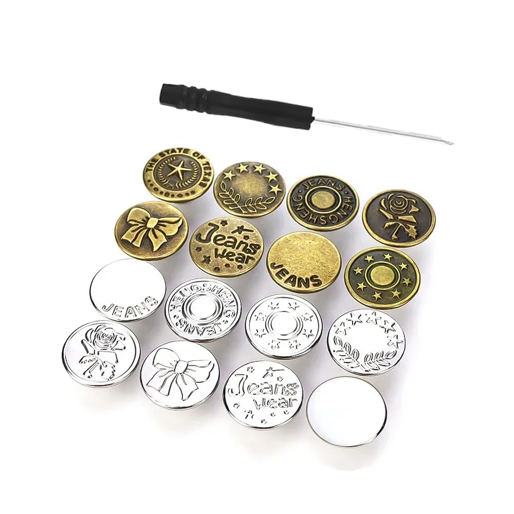 10 Pieces Seamless Replacement Jeans Buttons - 17mm Removable Adjustable Metal Buttons with Screwdriver, Waist Adjuster for Men Women, Easy to Install and Firm Repair Kit