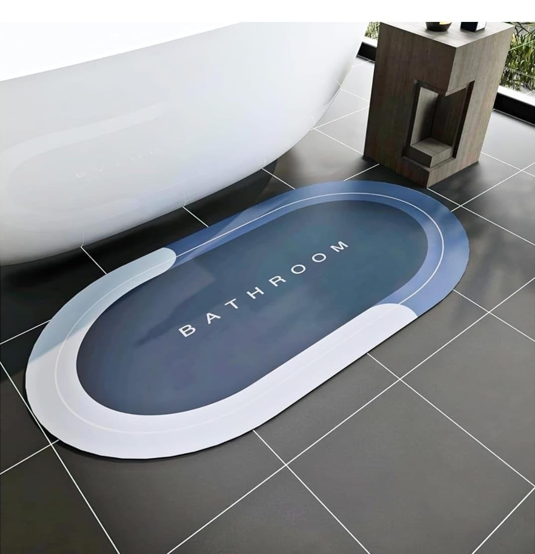 aadya alley Soft sillicon Super Absorbent Door Mats (40x60) Bath Mat Anti Skid Quick Drying Bathroom & Water Absorbent Carpets Kitchen Entrance Door Mats (Multicolour) (1, Oval R)
