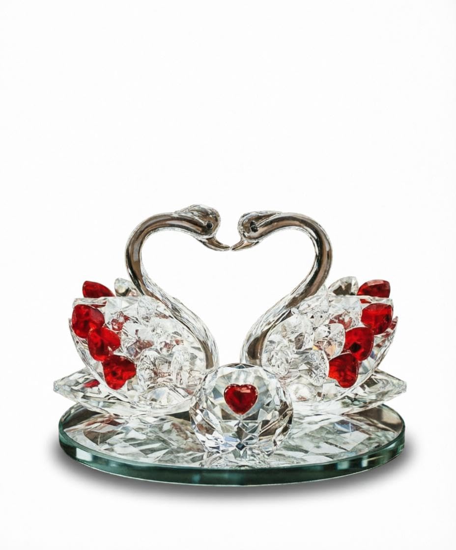 An innovative handcrafted figurine with a romantic touch, designed from high-quality clear crystal material, to be a unique souvenir gift for the newlyweds at wedding parties. (Model 7-Red)
