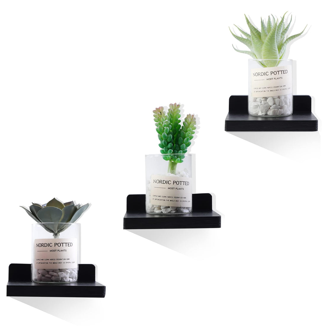 Bukela Small Floating Shelf, Set of 3 Black Shelf for Wall Decor Storage Wall Mounted Small Wall Shelf for Bedroom Living Room Bathroom Kitchen -5x5 Inch