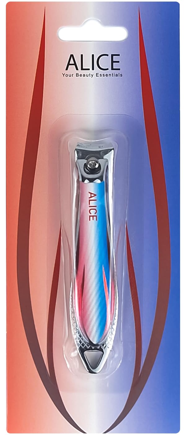 Alice - Nail Clipper, Stainless Steel Sharp Blade, Professional Nail Cutter For Men & Women, Dynamic Flame Style (Blue & Red)