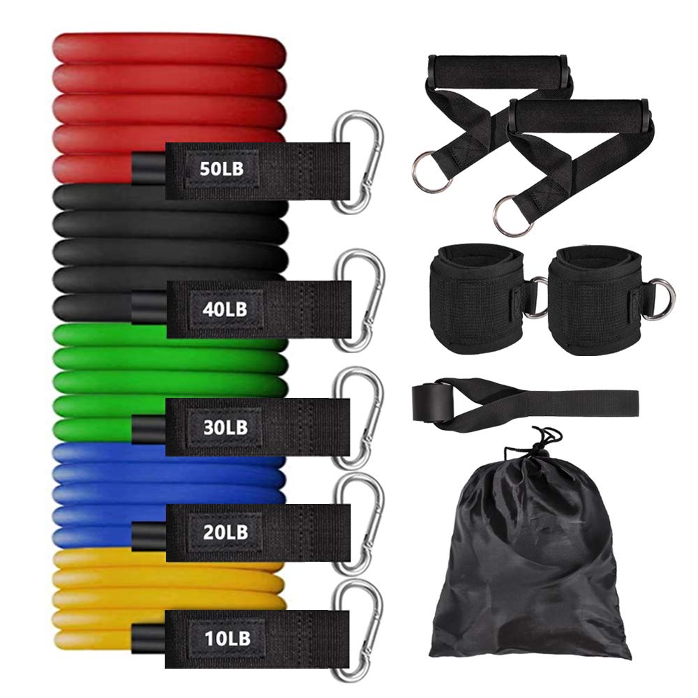 Resistance Bands Set, 150Lbs Exercise Bands with Handles for Resistance Training Gym Home Workouts Physical Therapy Fitness Training, Elastic Latex Workout Bands for Men and Women 11Pcs