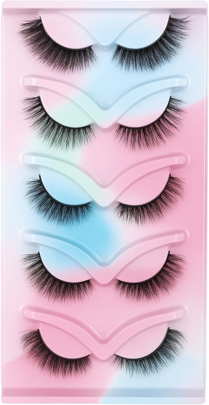 Fluffy 5 Pairs Wispy False Eyelashes Set – Lightweight Natural-Looking Lashes for Soft Volume & Length, Comfortable Flexible Band, Reusable Eye Makeup Accessories for Daily Wear & Special Occasions
