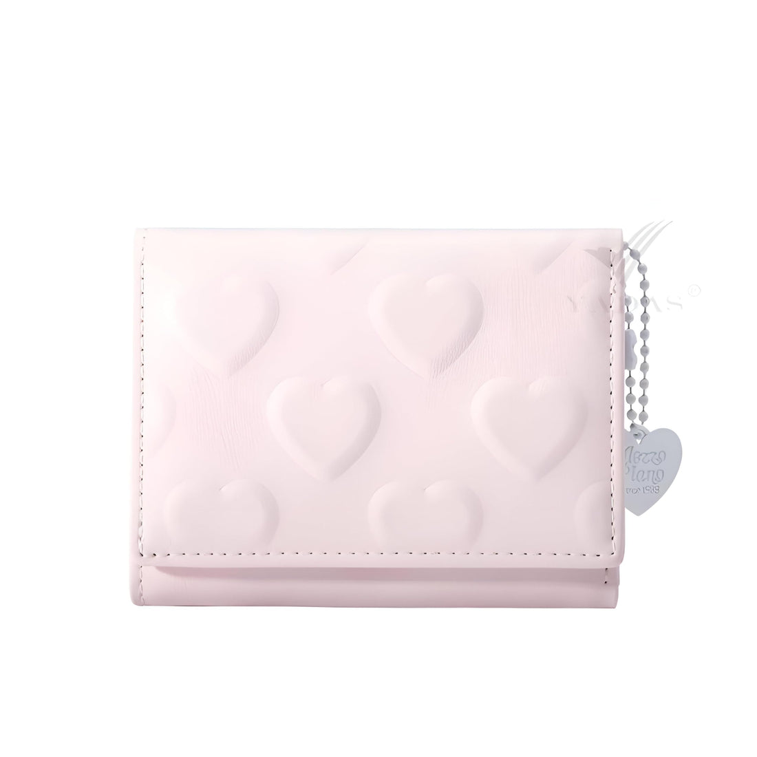 Heart-Print Wallet - Stylish small PU leather wallet featuring charming heart designs, ideal for modern Japanese-inspired girls seeking elegance and practical card storage. (pink)