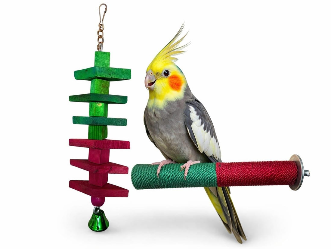 2pcs Parrots Accessories Set Toys for Bird Cage (Rope Bird perch 20 CM L - Wood Bird Toys 30 CM HI)