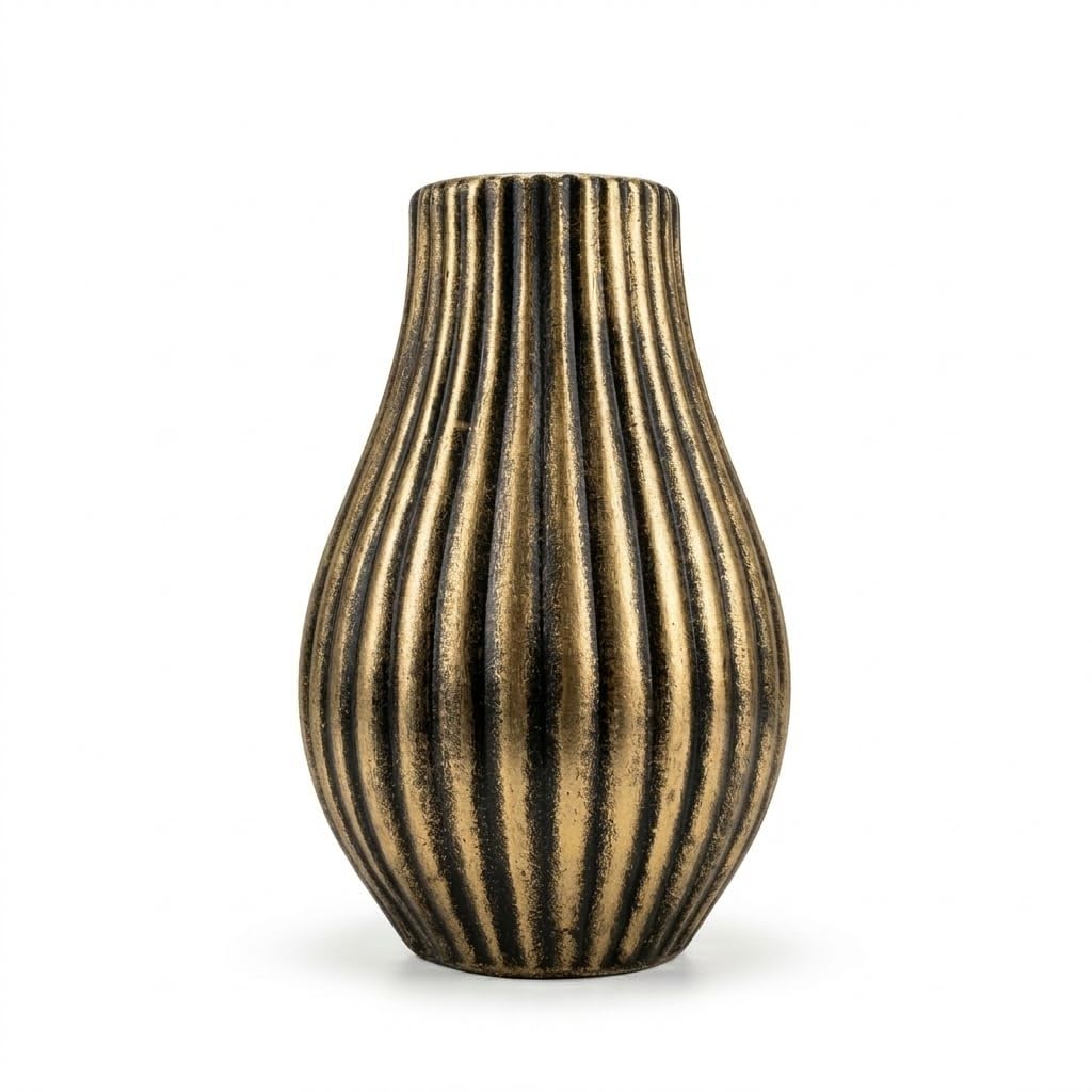 Next Store Antique Gold & Antique Ribbed Ceramic Vase, Fine Geometric Pattern Art Vase, Decorative Piece that Brings Royal Destination and Historic Touch to Your Table and Shelves