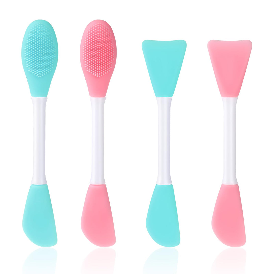Bewudy Pack of 4 Mask Brushes, Silicone Face Mask Brush, Double Head Face Cleaning Brush for Masks, Application for Face Masks, Eye Masks, Cleaning Mask or DIY Skin Care (Pink+Blue)