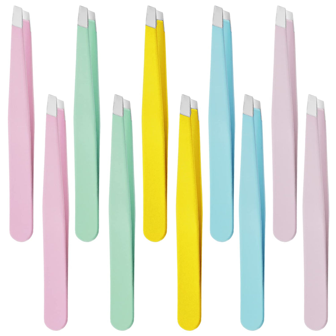 REDANHA Eyebrow Tweezers Set, 10 Pieces Stainless Steel Tweezers Slant Tip Tweezers Facial Hair Eyebrow Precision Tweezers for Women and Men (Macaron color)