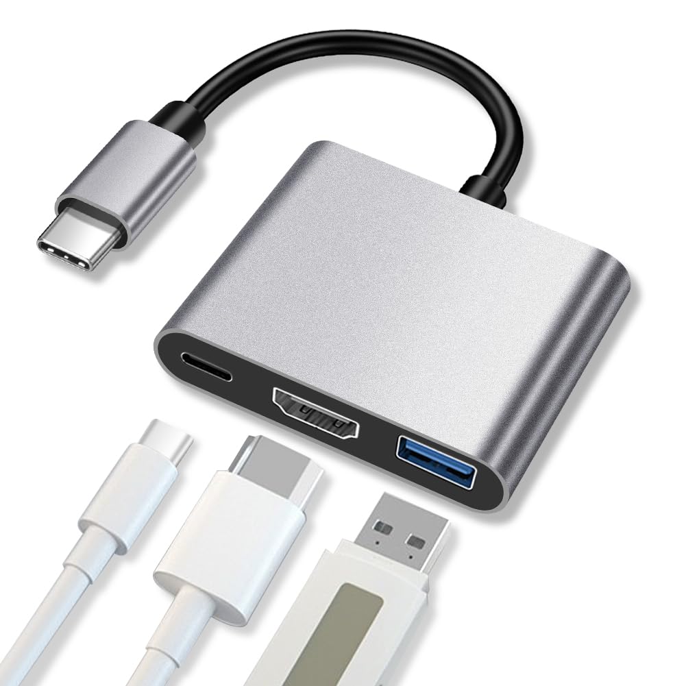 AXFEE 3-in-1 USB-C HDMI Adapter, 4K@30Hz, USB 3.0, 100W Fast Charging, Compatible with MacBook, Samsung, Huawei, Surface, HP Pixel