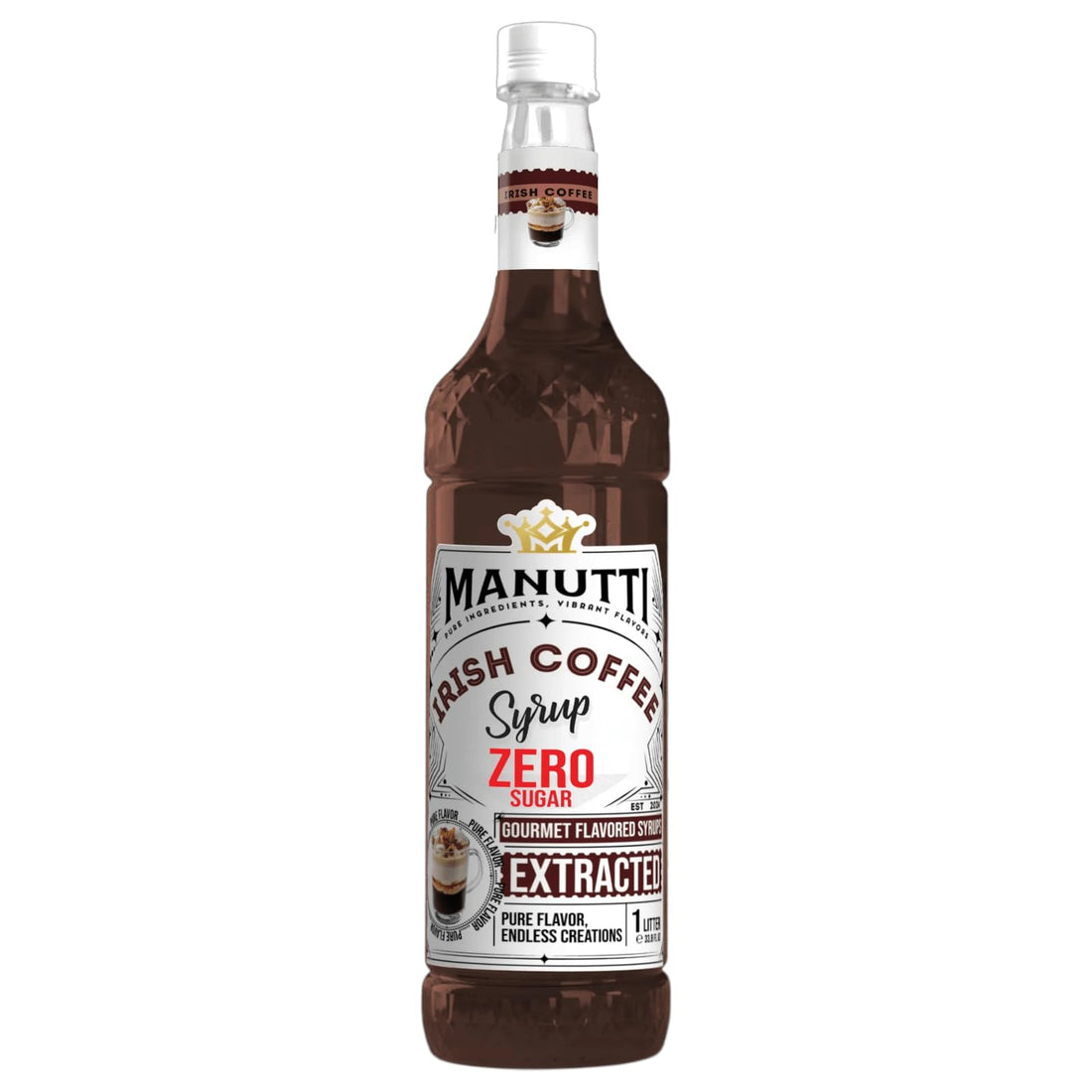 Manutti Irish Coffee Zero Sugar Syrup, Gourmet Flavoured, 1 Litre