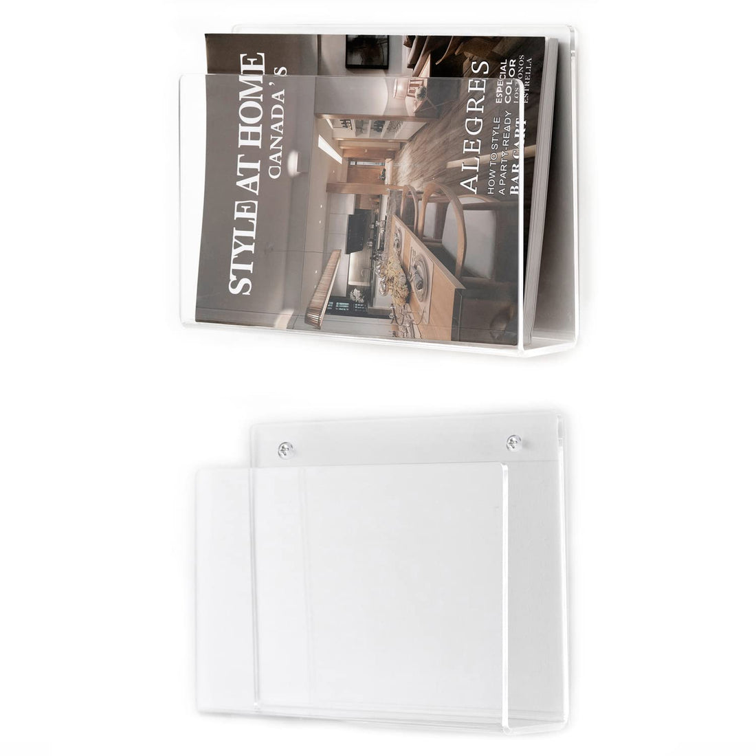 BEST MEDIA 2 Pack Wall Mount Magazine Holder, Clear Acrylic Vertical File Rack and Organizer, Modern Wall-Mounted Bookshelf for Office, Waiting Room, Living Room, and Home Display