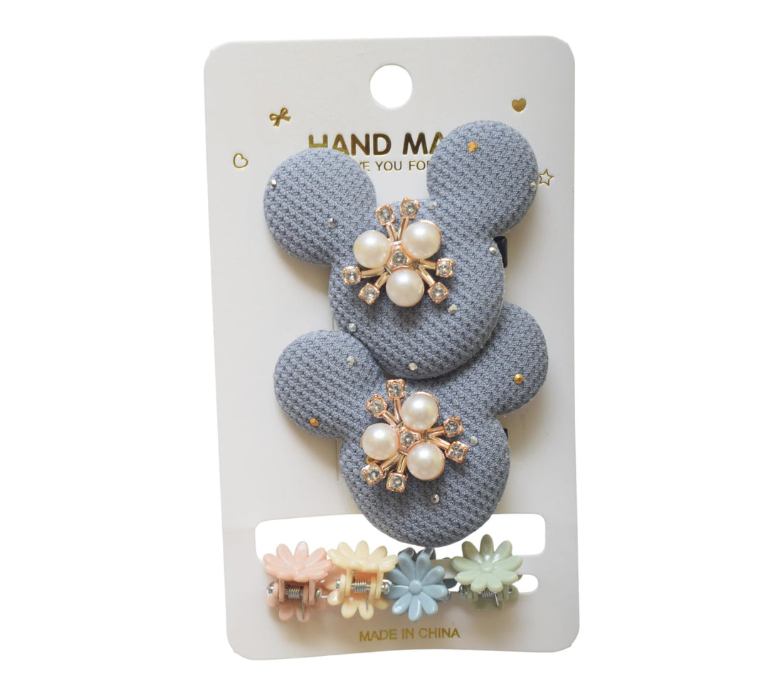 Daphne 2 Pieces Teddy Bear Shape Hair Ties - Grey