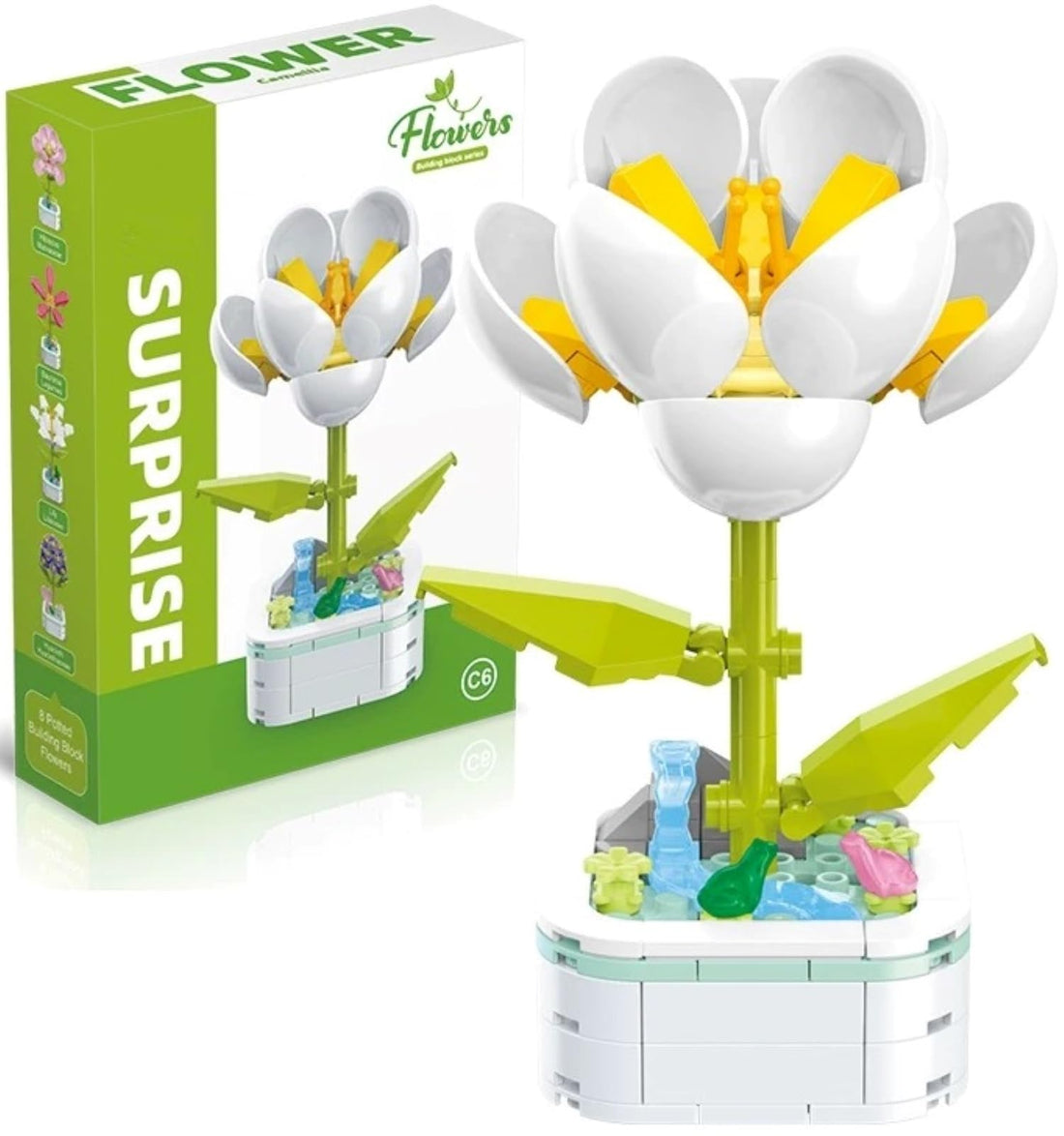 TOYS LAND Flower Bouquet Building Block Toys Set with Base, Artificial Plant Flowers 122PCS Mini Blocks Toy Kit for Home Office Decoration Desktop, Birthday Gift for Women Adults Kids (Camellia)