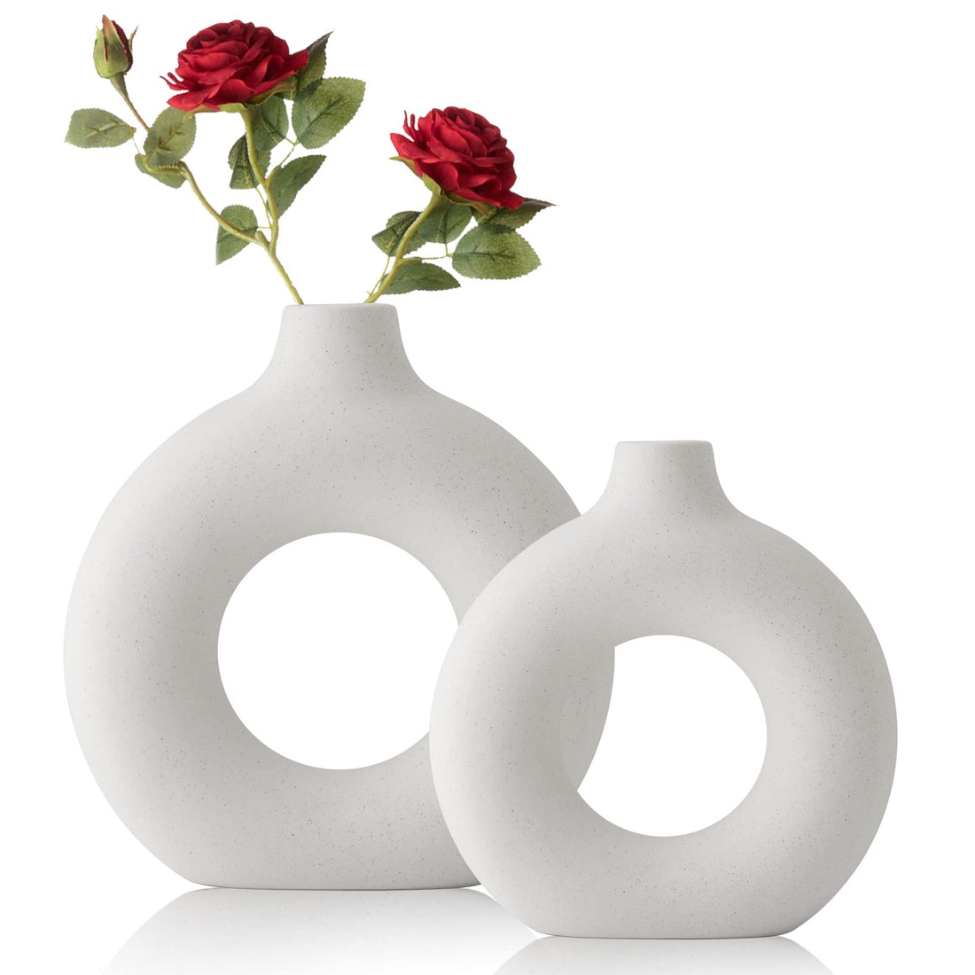 Ceramic Vase Set of 2,White Ceramic Vases for Home Decor Hollow Round Matte,Modern Circle Vases for Flowers Pampas Grass Vase,Nordic Boho Vase for Living Room Wedding Dinner Table Party Office Bedroom