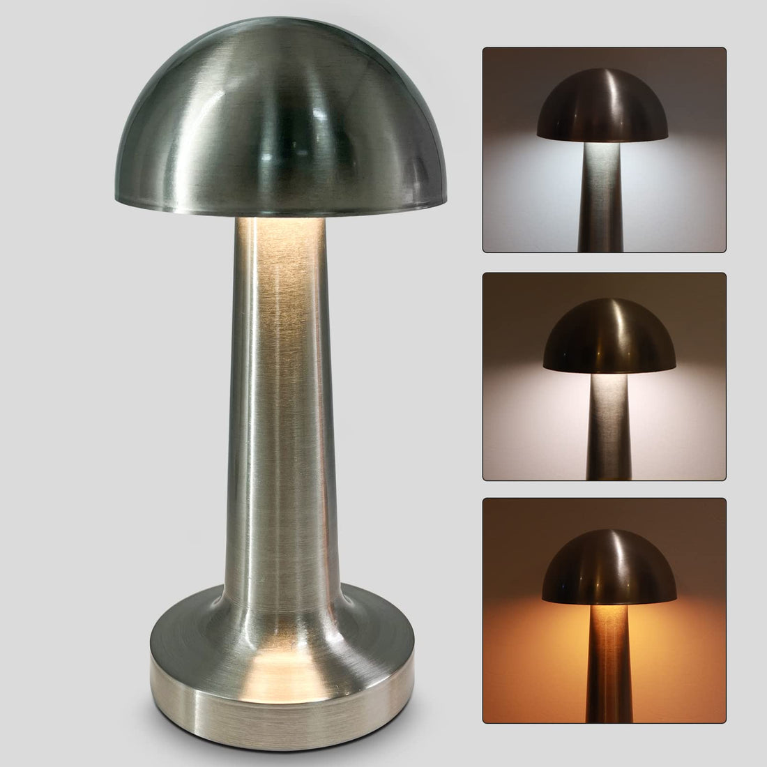 Nusogon Cordless Table Lamp,Rechargeable Battery Operated Lamp,Portable LED Metal Table Lamps,3 Way Modes & Stepless Dimmable LED Touch Lamp for Bedroom Living Room Restaurant Outdoor(Silver)