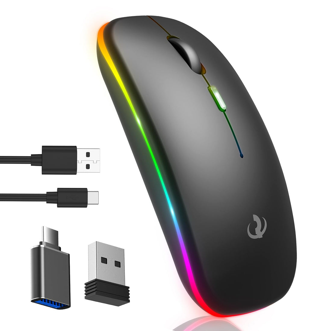RIIKUNTEK Bluetooth Wireless Mouse for Laptop, 3 in 1 (Bluetooth+2.4G+Type C) LED Rechargeable Slim Mouse with 1600 DPI, RGB Light, Silent Click, PC Mac