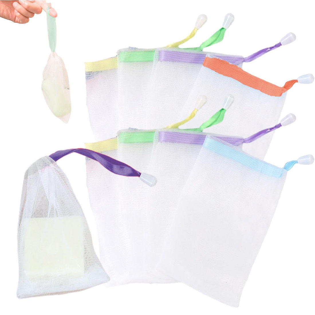10PCS Mesh Soap Saver Pouch, Double-Layer Soap Saver Bag with Drawstring, Bath Facial Cleanser Foaming Net, Exfoliating Mesh Soap Bag Pouch for Shower Washing Foaming Soap