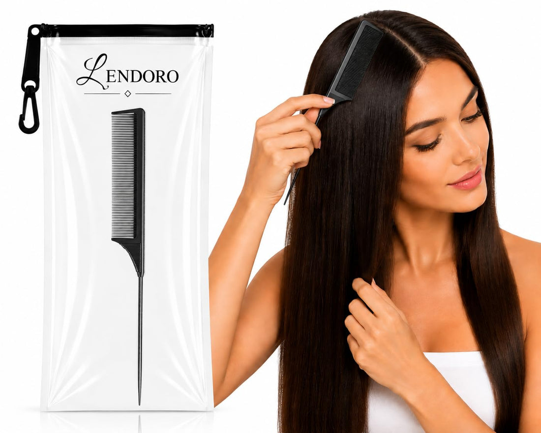 LENDORO Rat Tail Comb, Professional Hair Styling and Sectioning Tool, Metal Tail, Fine Teeth, Lightweight.