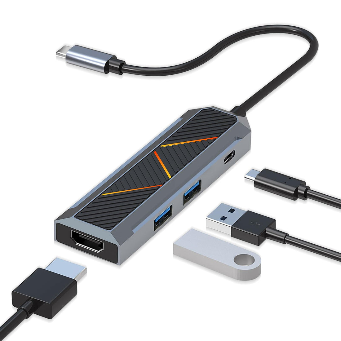 Redragon USB C Docking Station, 4-in-1 USB-C Hub, 4K@60HZ HDMI Adapter, Type C 100W Power Delivery, 2X USB 3.0, RGB Light, Aluminum Case for MacBook Pro, XPS and More