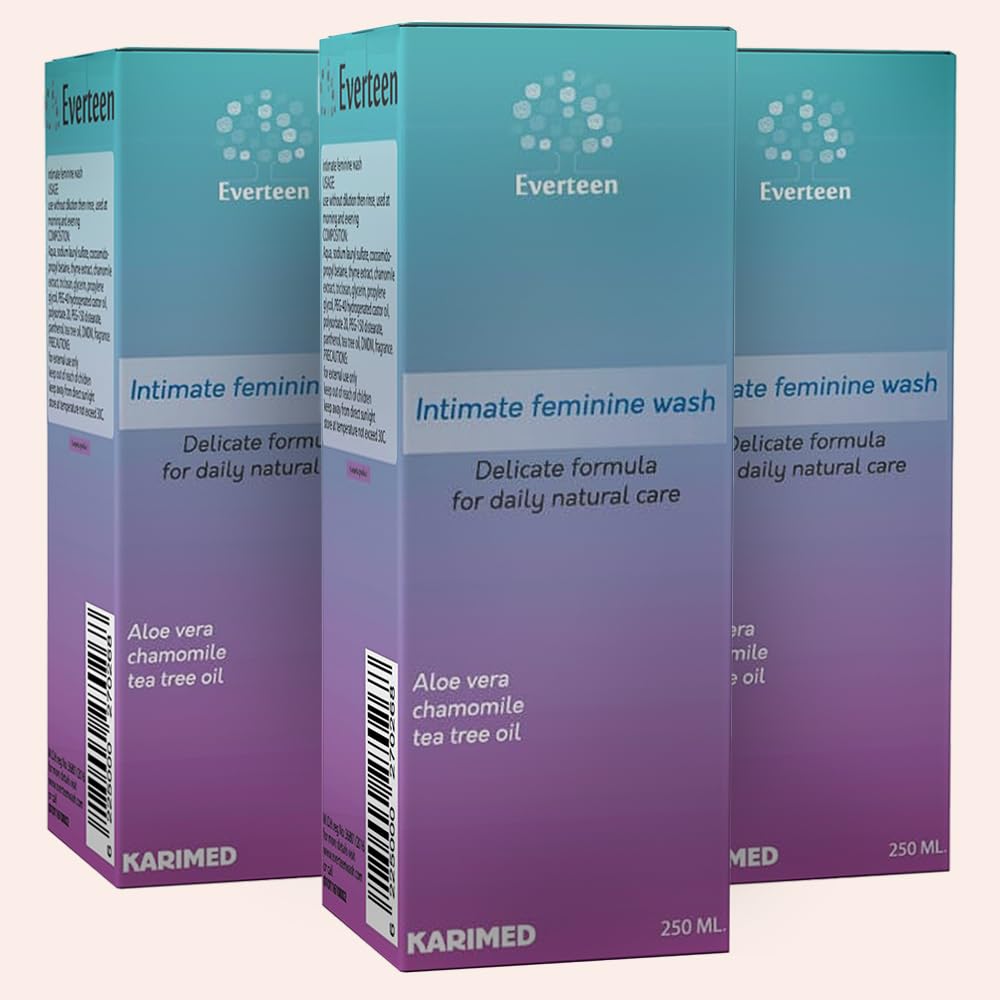 Everteen Intimate Feminine Wash 3 Pack (250ml Each) with Aloe Vera, Chamomile & Tea Tree Oil – Daily Natural Feminine Hygiene, Gentle pH Balance Care