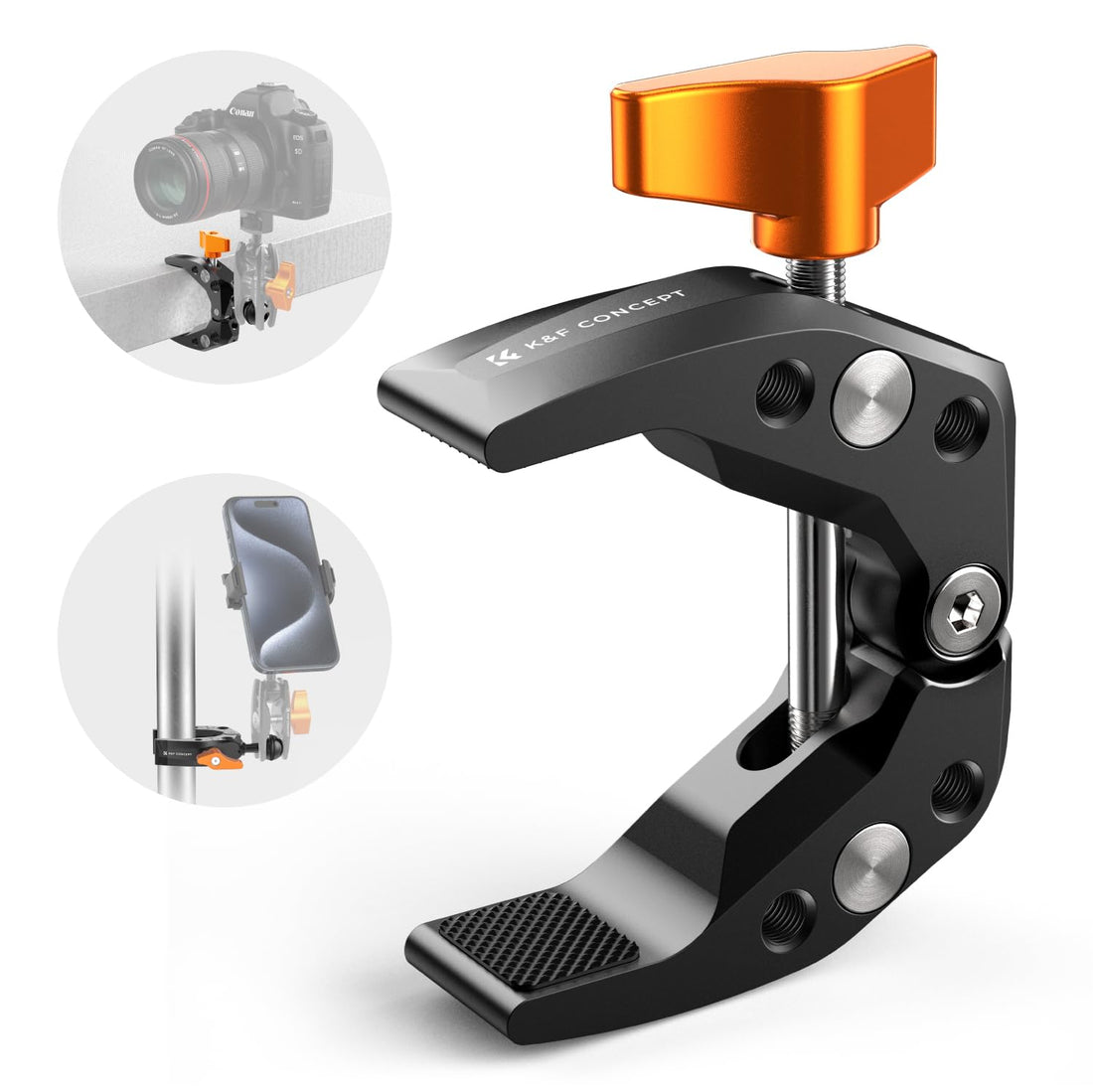 K&F Concept MS15 Multifunctional Super Clamp with 1/4" Thread, Tripod Clamp Mount for Camera, Phone, LCD/DV Monitor, Fill lights, Crab-Shaped Clamp