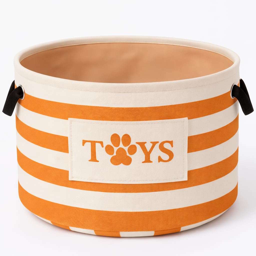 Large Woven Cotton Rope Storage Basket – Multi-Purpose Laundry & Toy Organizer for Blankets, Clothes & Towels | Decorative Pet Basket for Cats & Dogs – White & Orange