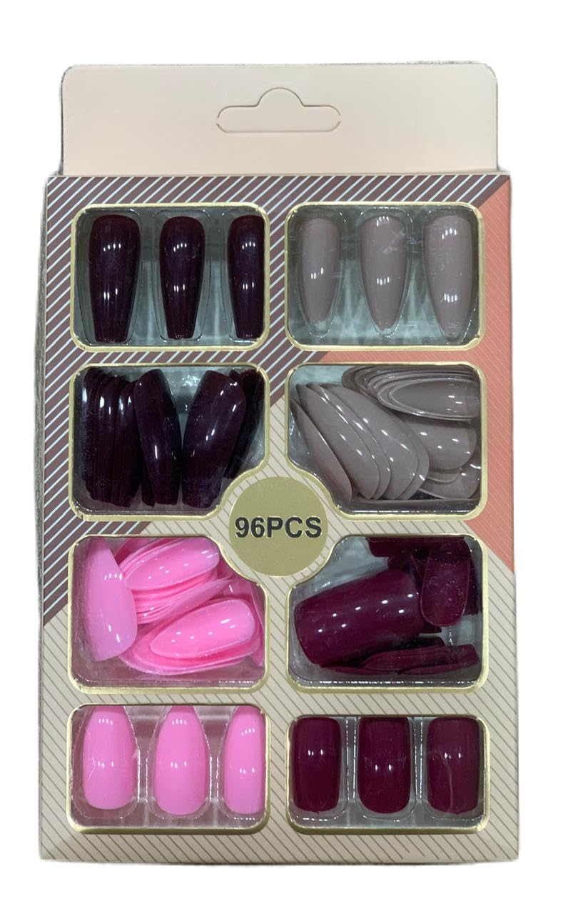 PRESS ON NAILS- 96 pcs Medium -False Nails, Perfect For Parties, Comes FACE-OVAL 4SHAPE-N1