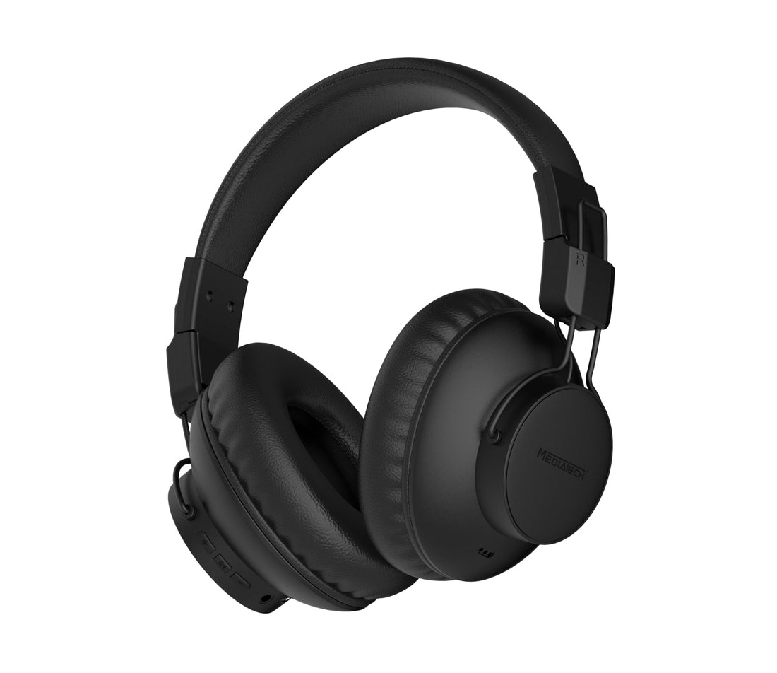 MediaTech Bluetooth Headphone,Bluetooth 5.3, USB-C Charging, Battery 300 mAh, ANC (Active Noise Cancelling), 40H Playtime, 2X Stronger Human Voice Reduction,Black, MT-H90, (1 Year Warranty)