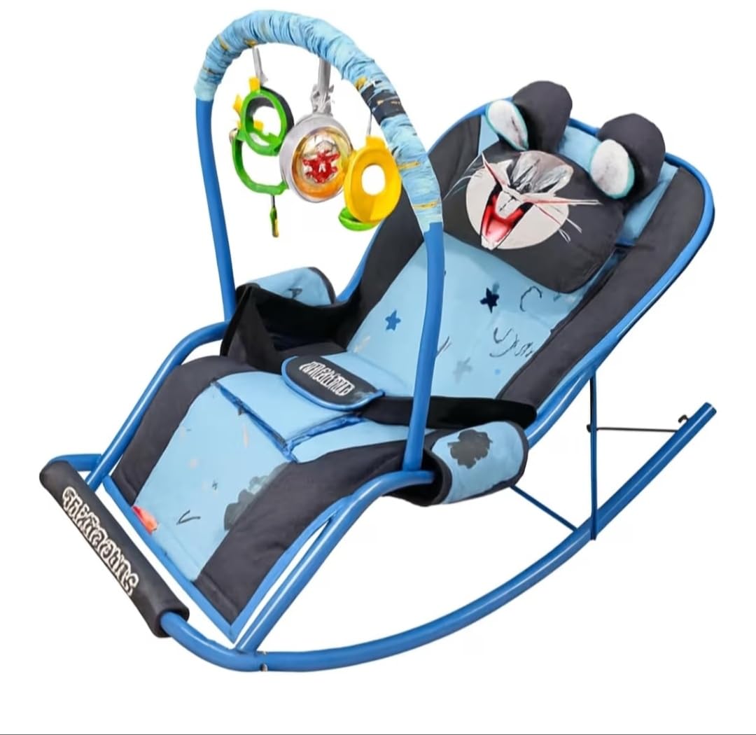 Baby Bouncer with Safety Belt and Toy Set (blue)