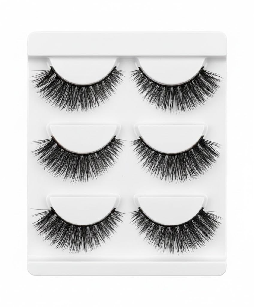 3 PAIRS HALF 6D Faux Mink False Eyelashes | Reusable Lightweight & Natural Looking | Bold Eye Makeup Look |- Bridal & Professional Use- N57