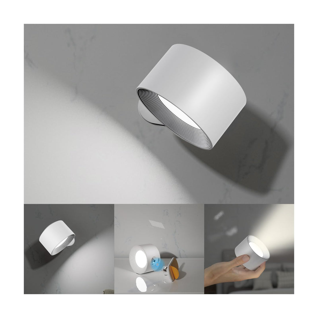 Koopala 1 x LED Wall Light with Rechargeable Battery, 3 Brightness Levels, USB Charging Port, 360° Rotation, Wireless Wall Lamp for Reading, Work, Study, Bedside Table