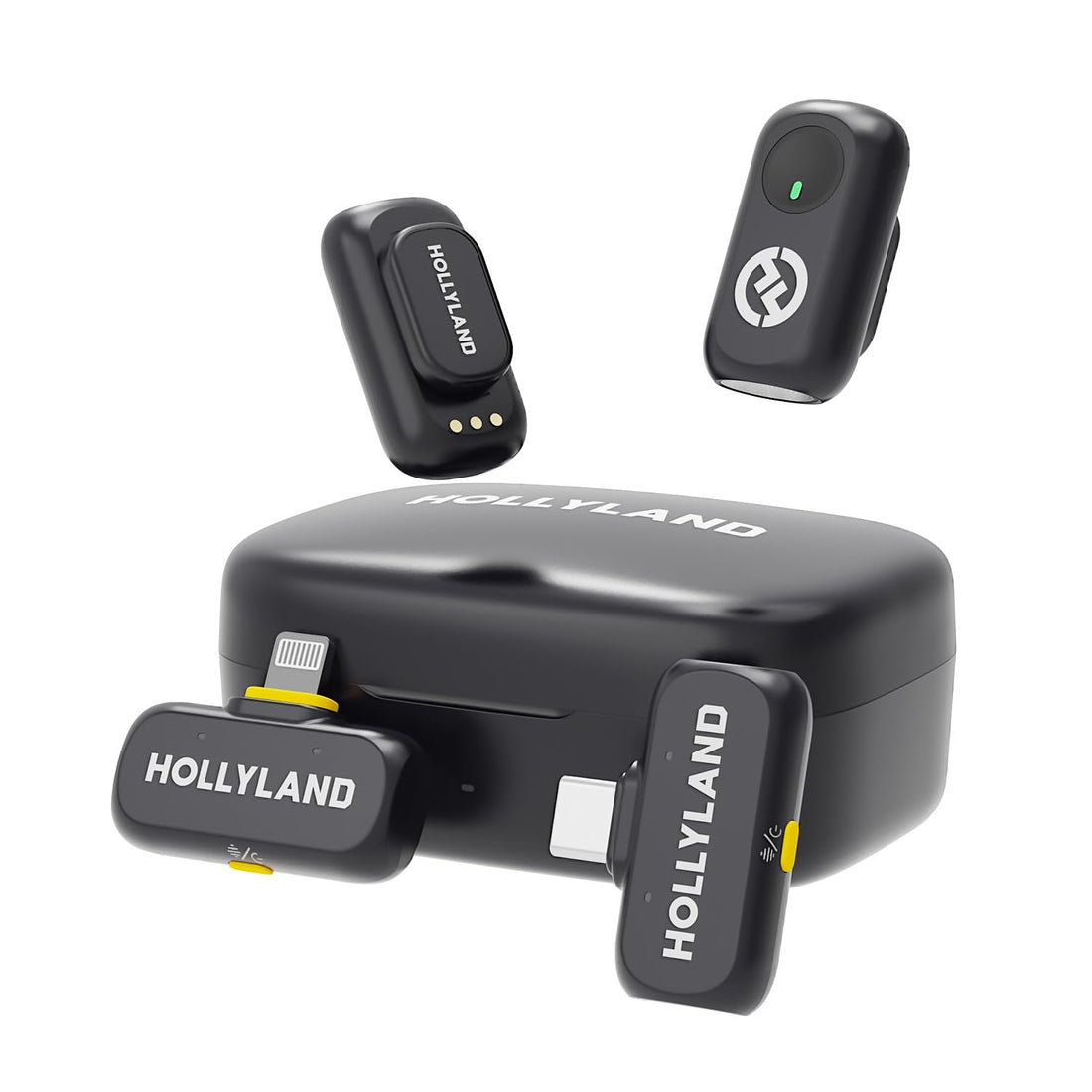 Hollyland Lark A1 Wireless Mini Microphone for iPhone & Android, 48kHz/24-bit, 3-Level Intelligent Noise Cancel, Microphone for YouTube, Podcast, Vlogging (Black, 2TX + 2RX + Charging Case)