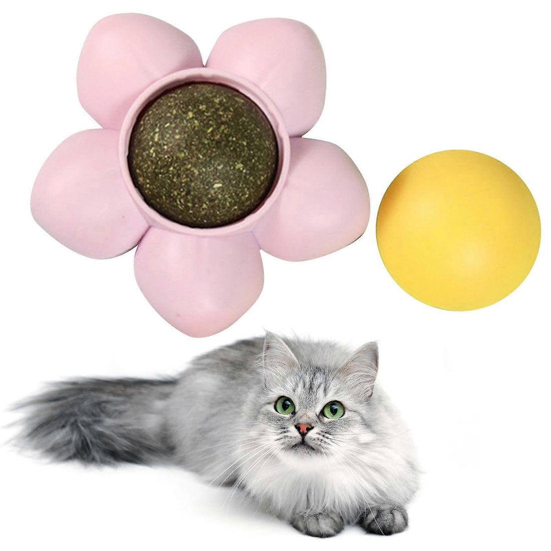 Catnip Balls for Cats Wall, Cute Flower Shape Catnip Wall Ball, Rotatable Teeth Cleaning Interactive Cute Adhesive Cat Licking Ball for Indoor.(Random colour)