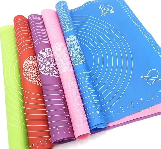 Volura Silicone Dough, Non-Stick, Heat Resistant, With Measuring Guide, Multicolor, For Pizza, Pastry, Bread, 50 x 40 cm