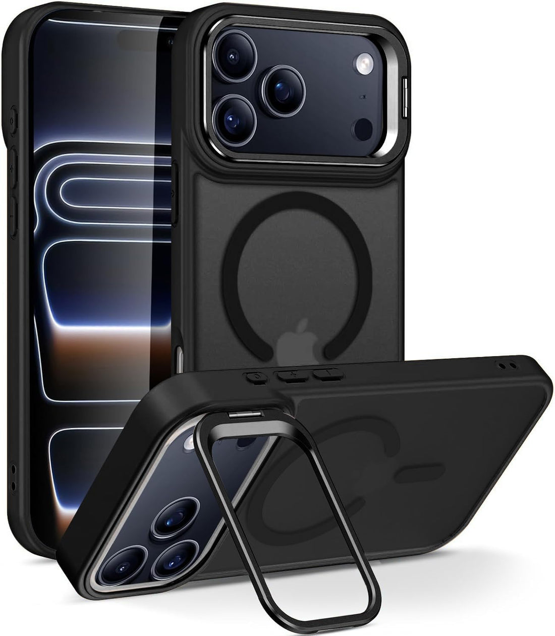 Grabist Magnetic Case for iPhone 17 Pro, Translucent Matte, with Stash Stand, Compatible with MagSafe, Military-Grade Drop Protection, Scratch-Resistant (Black)