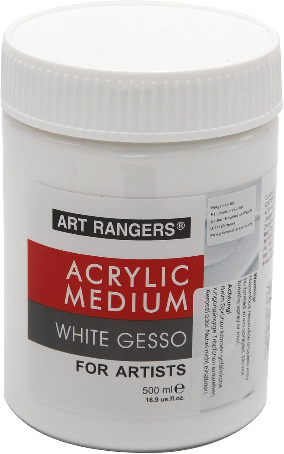 Art Rangers® White Gesso for Acrylic, Artist Acrylic Medium, Canvas and Oil Primer, 500ml