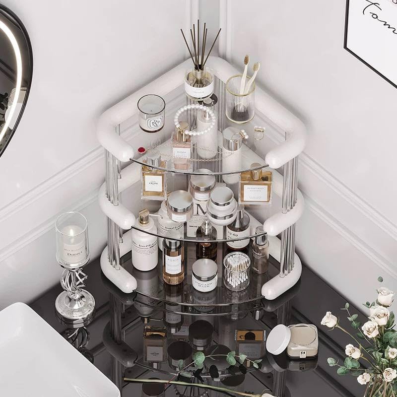 3-Tier Corner Bathroom Organizer, Clear Acrylic, Modern Storage Shelf, Wall Mounted, for Toiletries, Cosmetics, Beauty Products