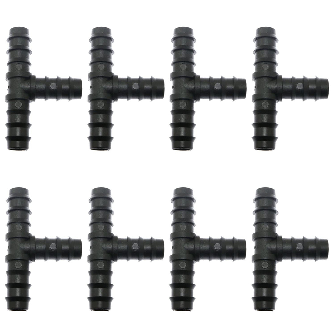 BOMOVA 8pcs 1/2" Drip Irrigation Tee Connectors, Plastic, Black, Tee, Barb, 0.5 inch, Metric, H3WCGIBDIF-12-8