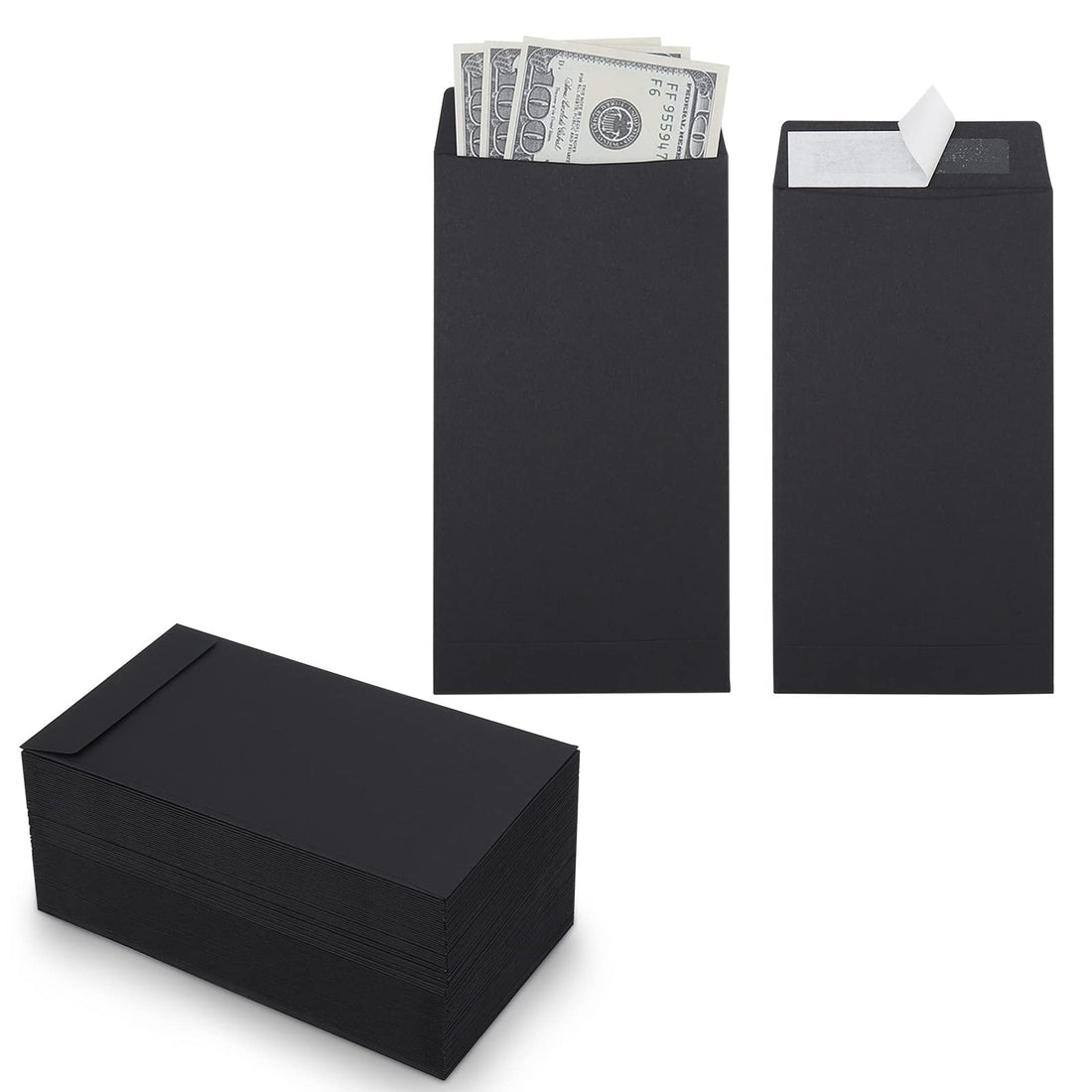 Keketer 100 Pack Cash Envelopes Self adhesive 6.7x3.5 Inch, Fit for Envelope Money Saving Challenge, Black 120 GSM Thick Money Envelopes for Cash, Budgeting, Tips, Check, Coin & Tickets