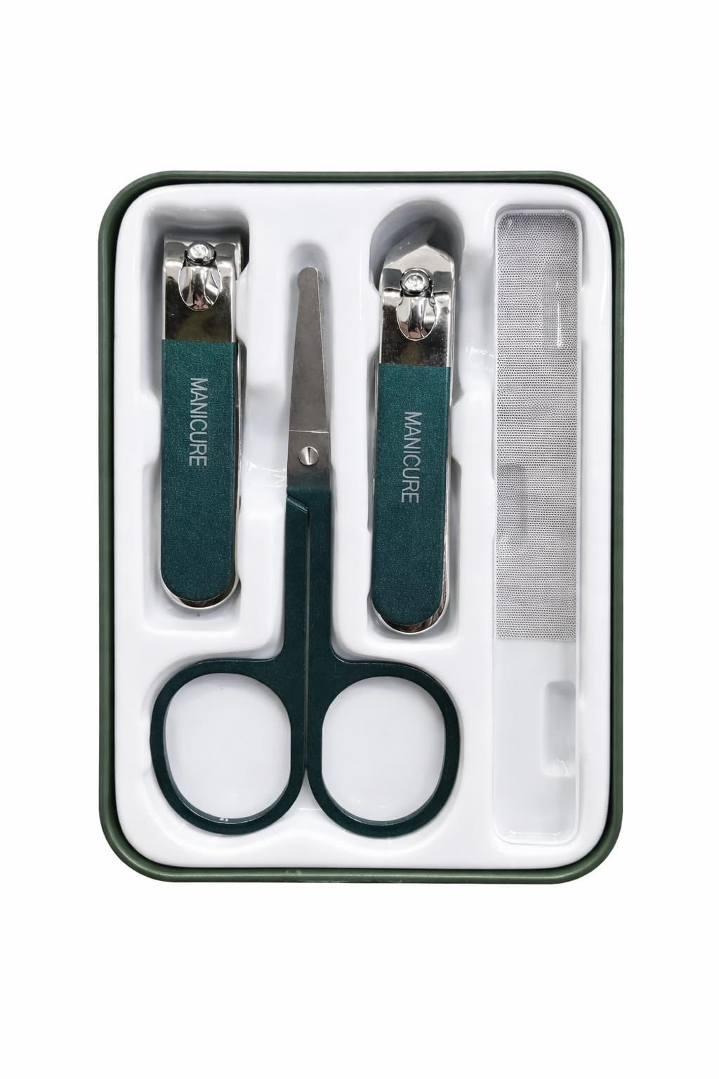 4-Piece Manicure Set with Nail Clippers, Precision Scissors and Acrylic Nail File – Stainless Steel Grooming Kit for Fingernails and Toenails – Travel Friendly Nail Care Tools with Case