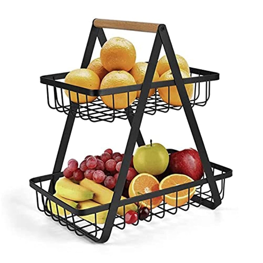 HOME CUBE 2-Tier Countertop Fruit Basket Fruit Bowl Bread Basket Vegetable Holder for Kitchen Storage Rack – Black