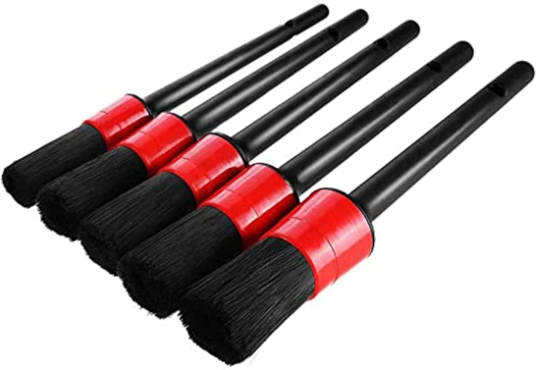 Showay Car Detailing Brush, 5 Pieces Car Cleaner Brush for Wheels Interior Exterior Leather Air Vents Emblems Dashboard Assorted Brushes Set, Black