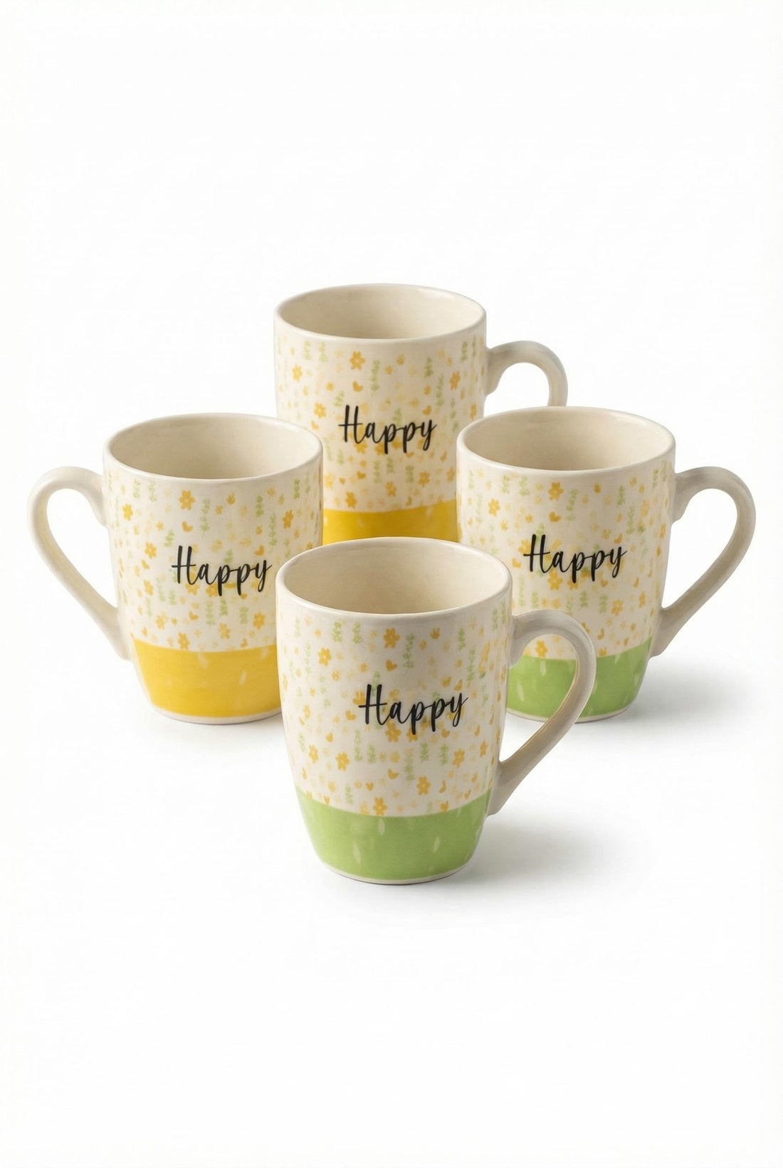 Dishwasher Safe Mugs - Treat yourself to these happy floral porcelain coffee mugs with a yellow‑green dipped base, designed for easy dishwasher cleaning, perfect for coffee rituals. (8Model)