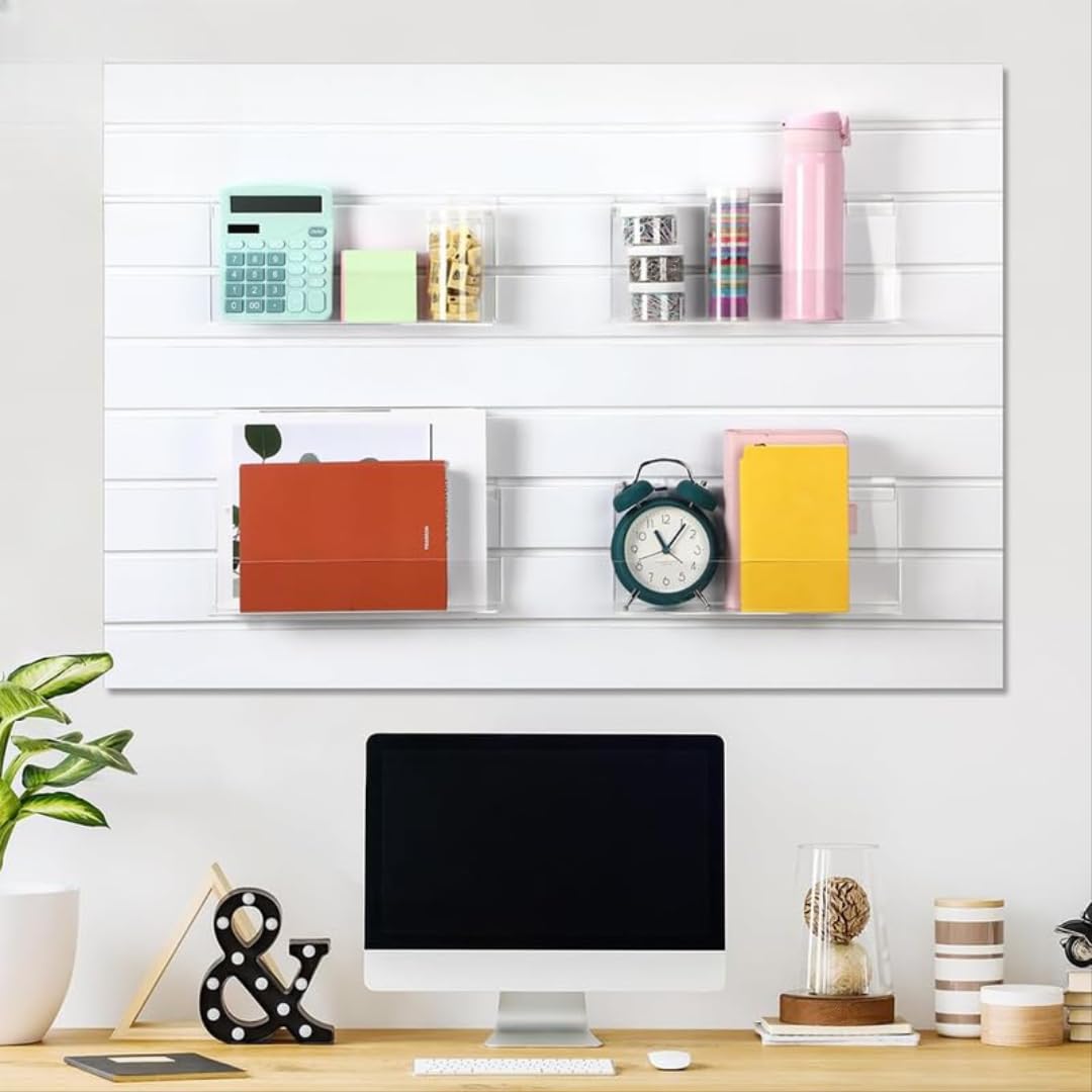 BEST MEDIA Slatwall J-Ledge Shelf, Classic Design Acrylic Display with Lip, 15.24 cm Width 4 Pack, Clear, Retail Boutique & Home Storage, Heavy Duty Floating Panel Shoe Rack & Organization