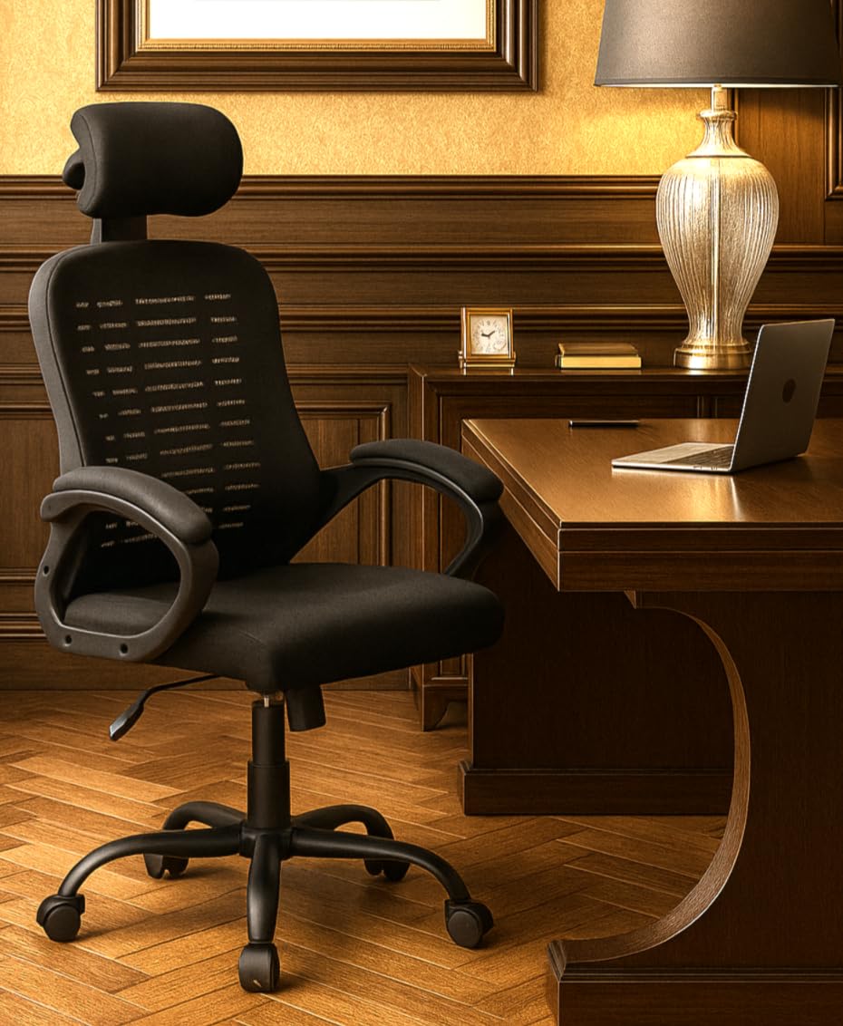 Desk Chair Office Chair for Home Height Adjustable Mid Back Mesh Computer Chair with Lumbar Support Mesh Swivel Computer Office Ergonomic Executive Chair SM-909 (With Headrest, black)