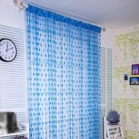 Interior Wall Decor - Lightweight Lace Curtain with Heart Design, Ready for Meter-Size Installation, Stylish Indoor Decoration for Elegant Room Atmosphere (Blue)