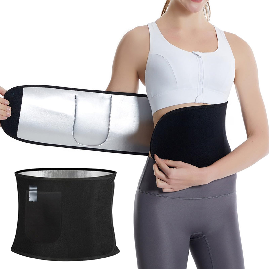 Bukela Waist Slimmer, Silver Ion Sweat Belt with Pockets, Adjustable Sauna Belt, Improves Core Stability, Increases Aerobic Intensity, Increases Sweating