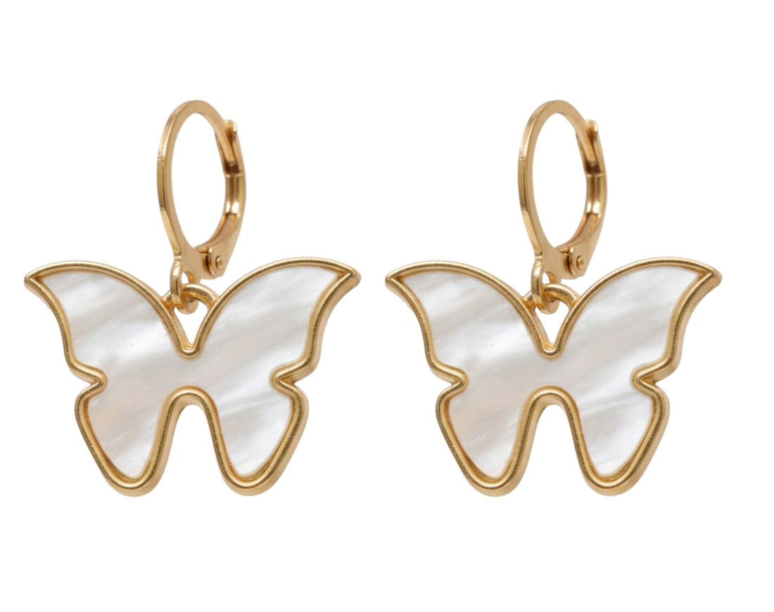 Daphne Stainless Steel Butterfly Earing With Leverback Clasp For Girls - Gold White