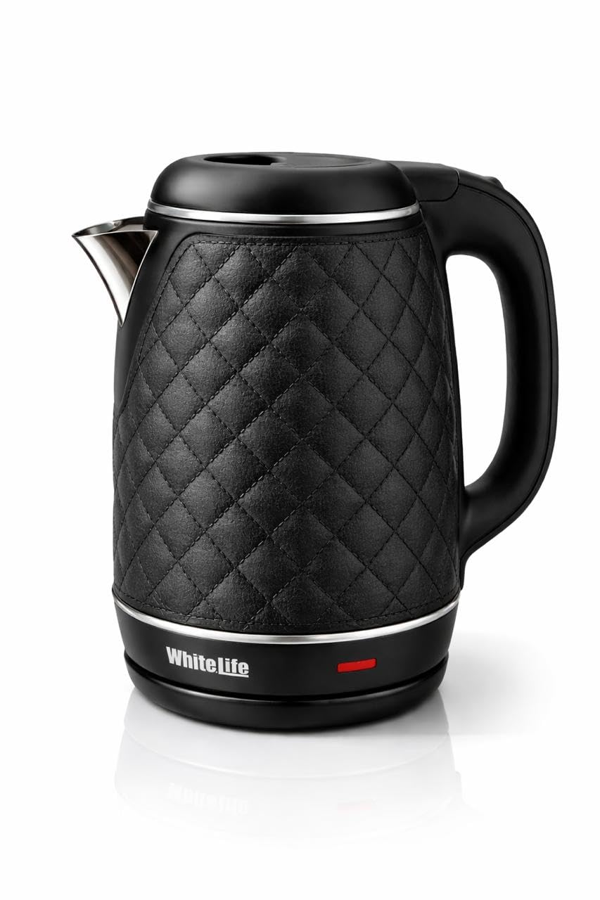 White Life Electric Kettle 1.8L 1500W – Chic Leather Texture Design – Automatic Separation & Boil Dry Protection – Fast & Safe Coffee Tea Kettle(Black)