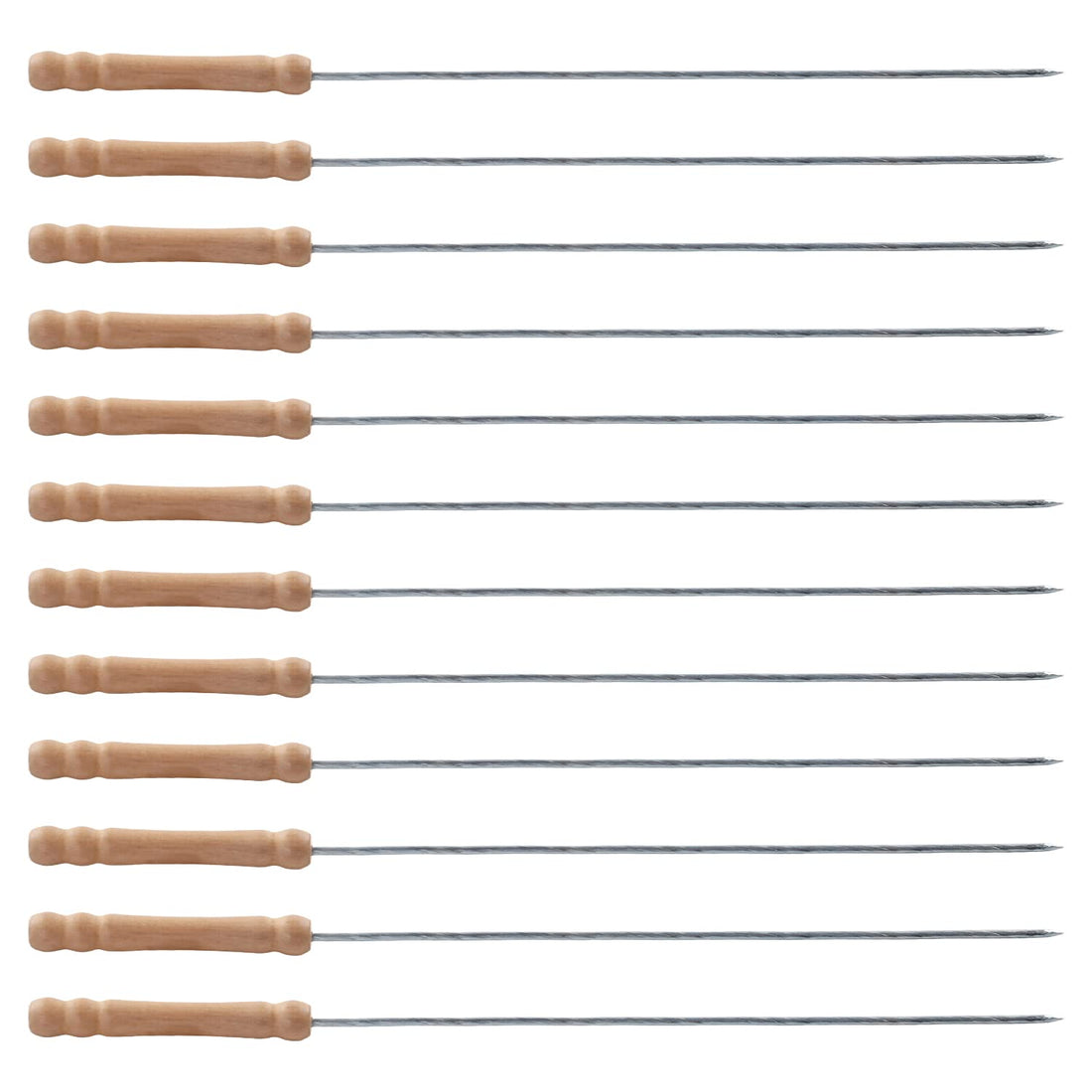 Utoolmart Stainless Steel Barbecue Skewers, Reusable Sticks BBQ Sticks, with Wood Handle for BBQ Camping Cookware Campfire Grill Cooking, 12 Pcs
